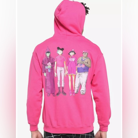Gorillaz Rock Band Pink Hoodie Sweatshirt - Picture 2 of 5